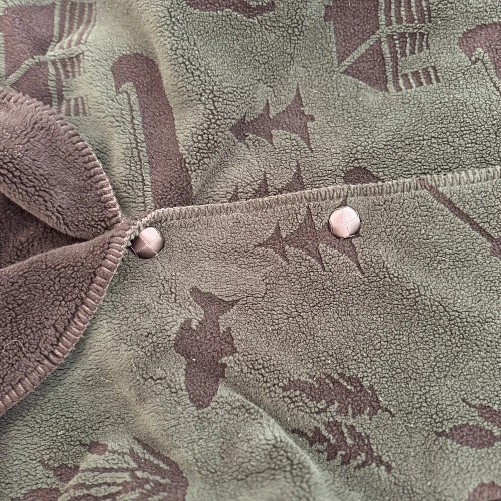 VTG! Denali Reversible Fleece Coat Cabin Print Shawl Collar Long Sleeve Green M - Picture 6 of 16